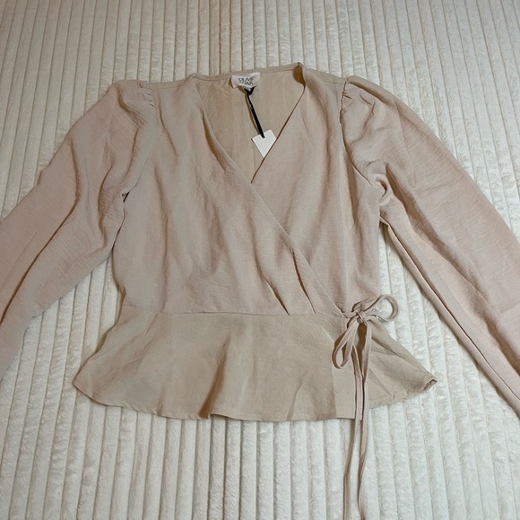NWT | Olive & Oak | Cream Faux Wrap Blouse - Picture 3 of 15